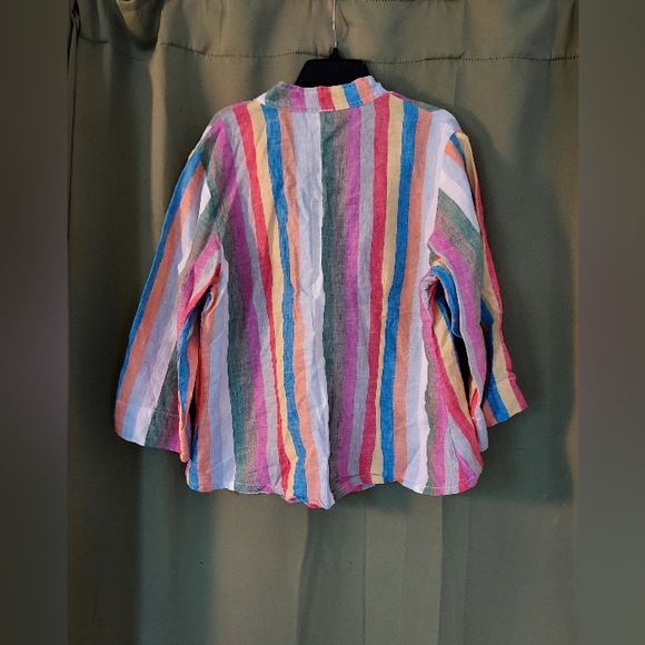 Blitz Made in Italy Rainbow-Striped Linen Button-Down Blouse - Picture 4 of 5
